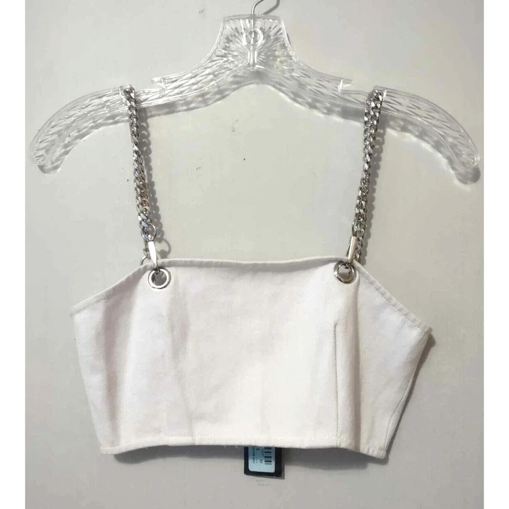 NWT Carmar White Denim Crop Top Chain Straps Size XS - Picture 1 of 4